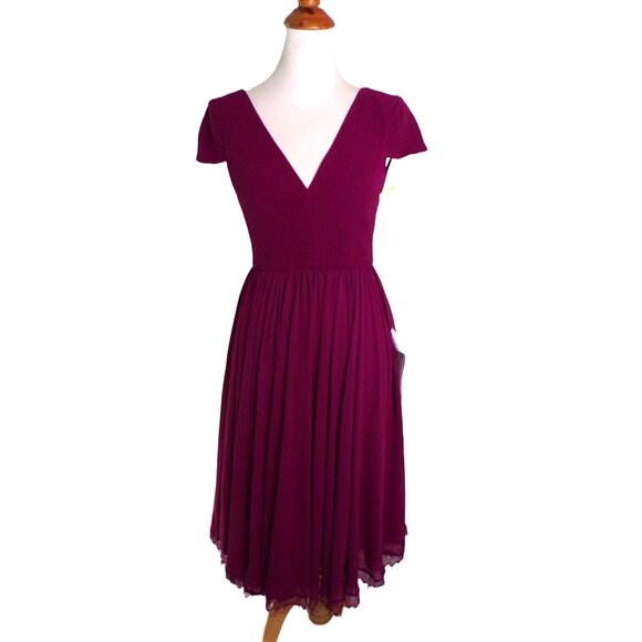 🆕DRESS THE POPULATION Corey Flare Chiffon Dress Magenta XX-Small (00-0) - Picture 5 of 12
